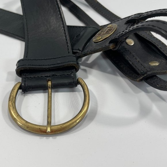 GF FERRE Black Leather Sectioned Belt with Bronze Plaques main image 13